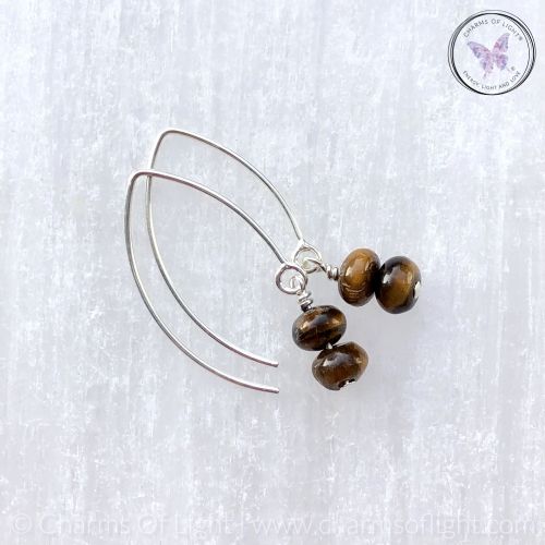 Golden Tiger Eye Rondelle Silver Angled Earrings